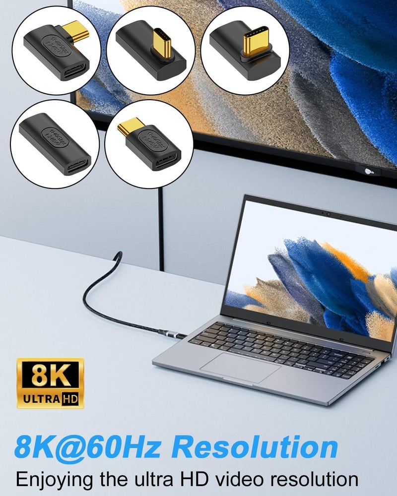 Poyiccot USB C Right Angle Adapter, 90 Degree USB C Adapter 240W PD, 40Gbps, 8K@60Hz Right Angle Type C to Type C Extension Connector for Thunderbolt 4, Steam Deck, Laptop, Smart Phone, 5-Pack - Image 4